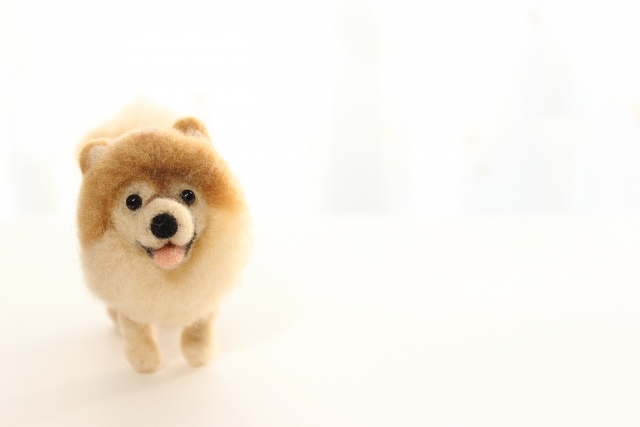 羊毛フェルトで作られたポメラニアンの画像